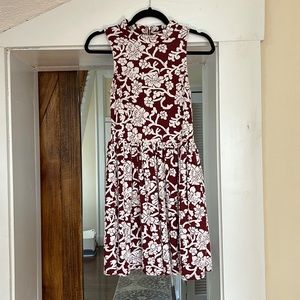 Velvety maroon and white printed dress